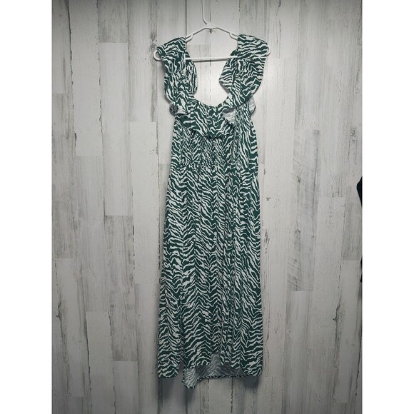 Ava & Viv Ruffle 2X Midi Linen Blend Dress Zebra Print Green & White NWT - Picture 7 of 9